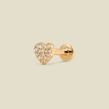 14k Diamond Heart Stud Earring (Flat Back) - Single