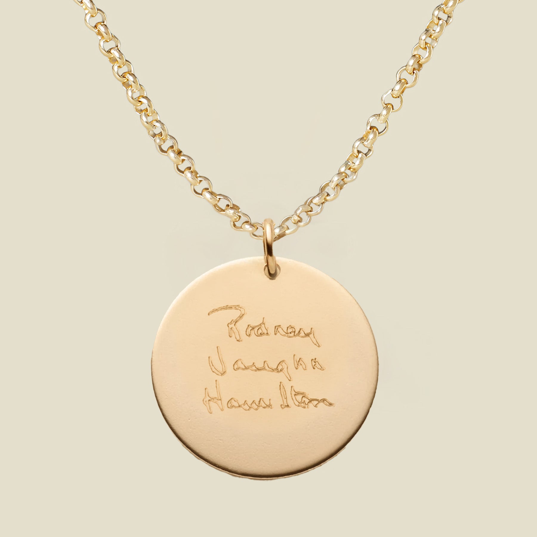 engraving-rolo-chain-disc Engraved Handwriting Rolo Disc Necklace - 图片 1
